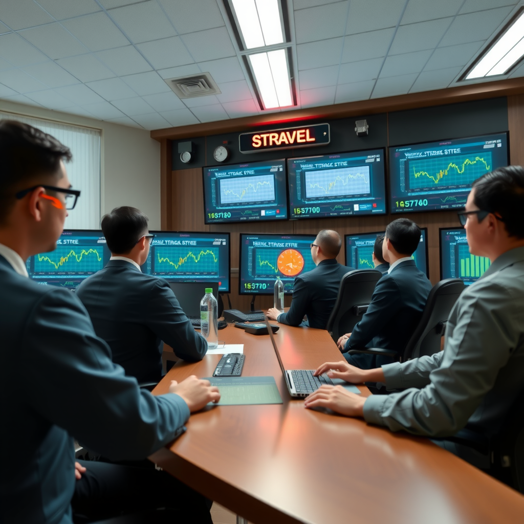 Диспетчерская с операторами, контролирующими производительность системы накопления энергии на множественных экранах, показывающая централизованное управление